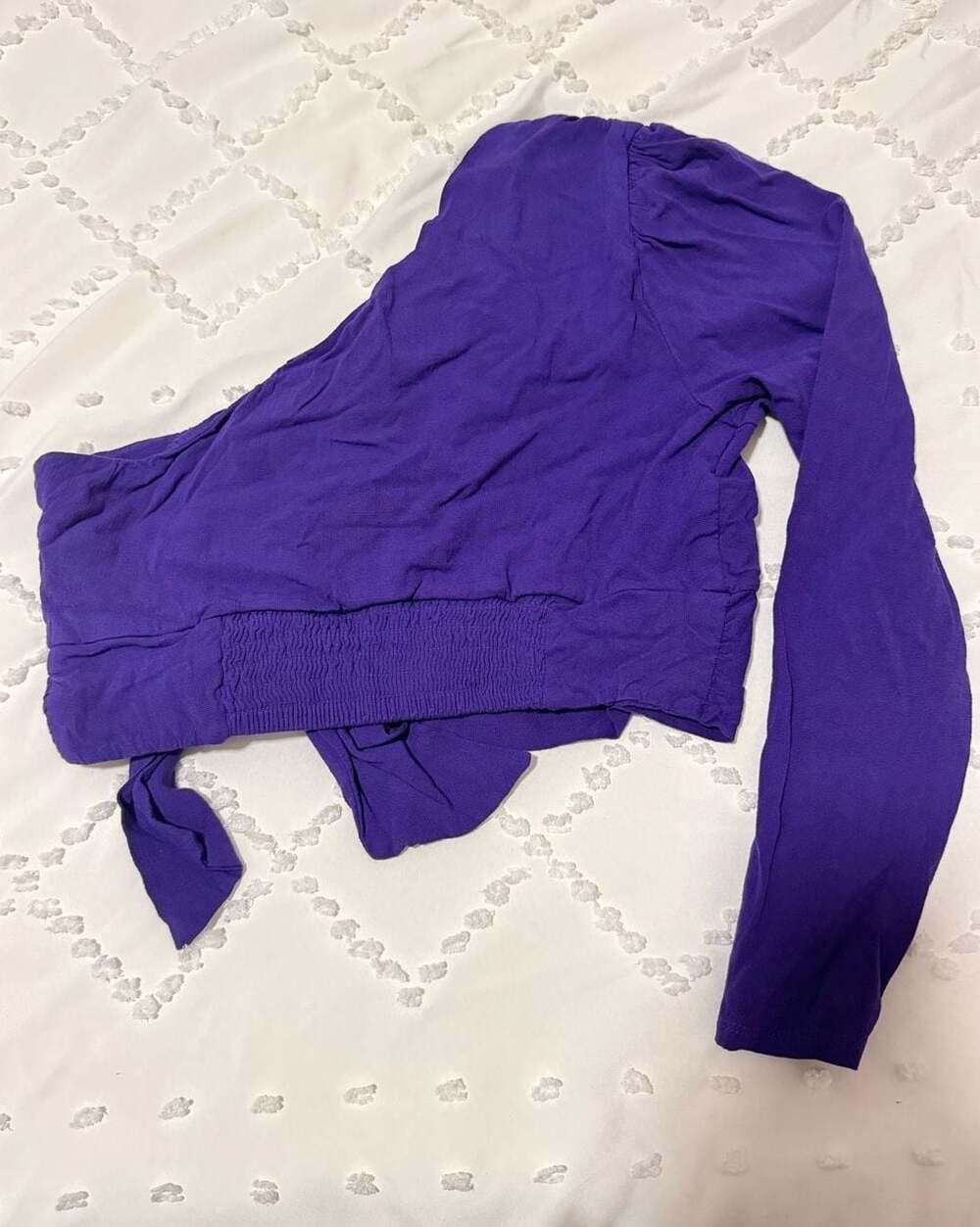 Free People Purple One Shoulder Long Sleeve Tie Front Crop Top - Picture 3 of 5